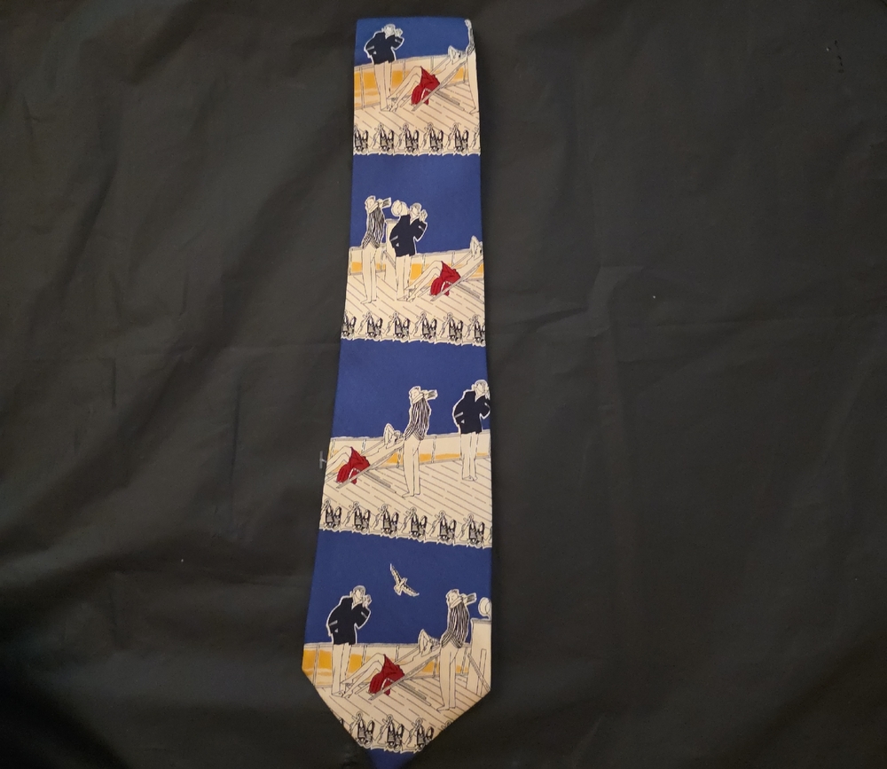 Polo by Ralph Lauren Blue Novelty Tie with Nautical Figures and Red Accents